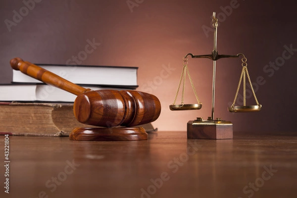 Fototapeta Justice concept with gavel on dark background