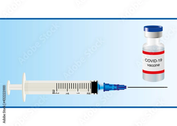 Fototapeta Syringe and vaccine against covid-19. Vector graphics. Template for creativity.