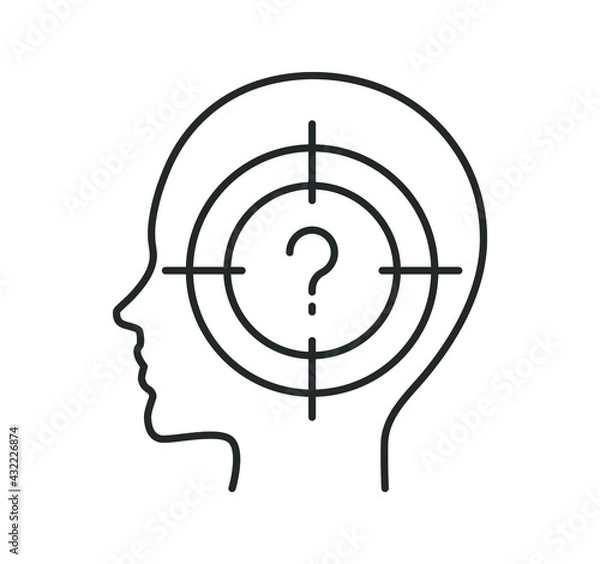 Fototapeta line icon, head, inside it is a target with a question mark