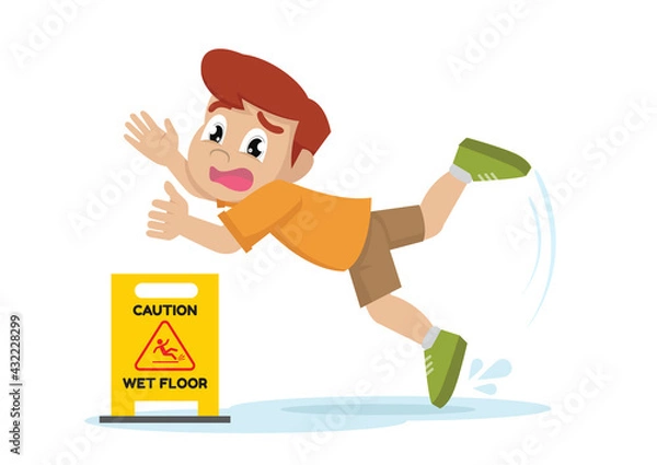 Obraz Boy slipped on a wet surface.