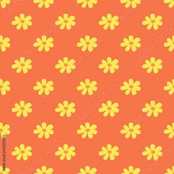 Fototapeta Seamless pattern with chamomile flowers. Vector daisy illustration hand drawn. Botanical plant background. Wrapping, print or fabric texture