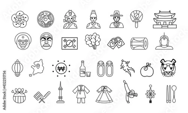 Obraz Isolated set of traditional korean object icon