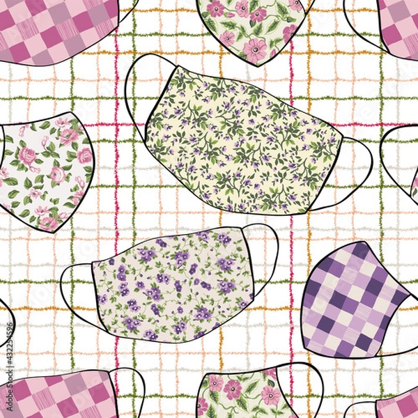Fototapeta Modern pattern with masks printed with small floral patterns. pattern for textiles and decoration