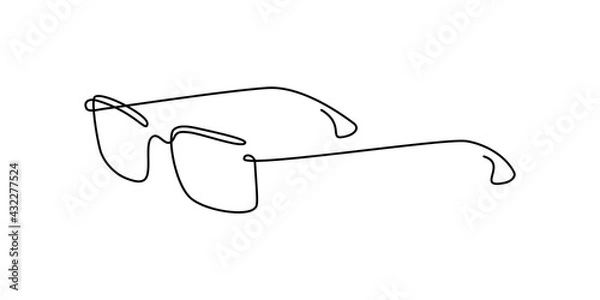 Fototapeta Glasses in continuous line art drawing style. Corrective eye glasses minimalist black linear sketch isolated on white background. Vector illustration