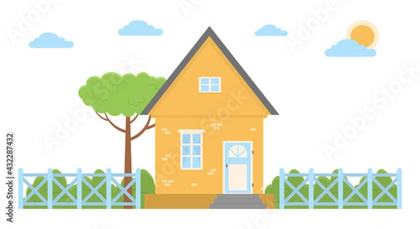 Fototapeta Vector illustration of a country house in a flat style House icon isolated on white background