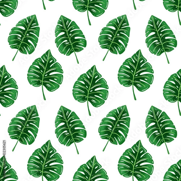 Fototapeta Exotic abstract blue jungle seamless pattern on the white background. Trendy art beach print wallpaper