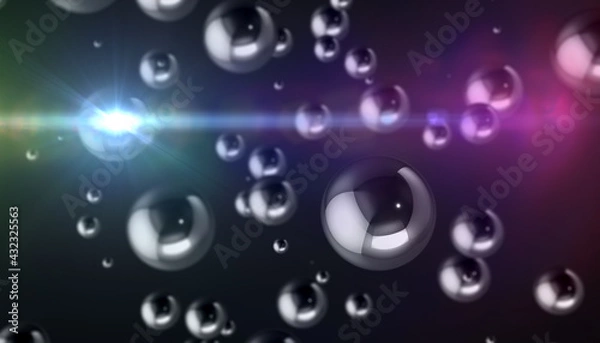 Fototapeta Abstract background. Chrome spheres of different sizes on a dark background