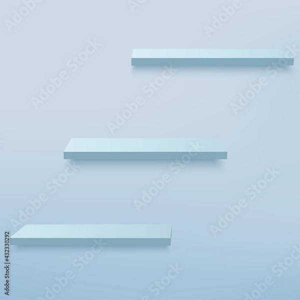 Fototapeta Abstract background with 3d blue empty shelves on the wall. Vector