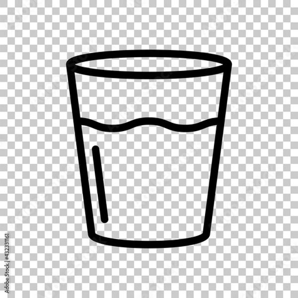 Fototapeta Glass of water, cup with drink, simple icon. Black editable linear symbol on transparent background