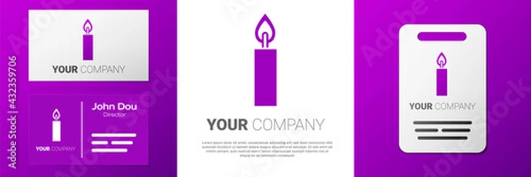 Obraz Logotype Burning candle icon isolated on white background. Cylindrical candle stick with burning flame. Logo design template element. Vector