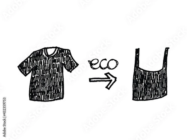 Obraz Hand drawn infographic for changing used cloth to bag. Graphic element for eco-friendly concept.