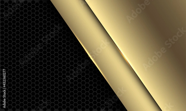 Fototapeta Abstract luxury golden overlap on dark grey hexagon mesh pattern design modern futuristic background vector illustration.