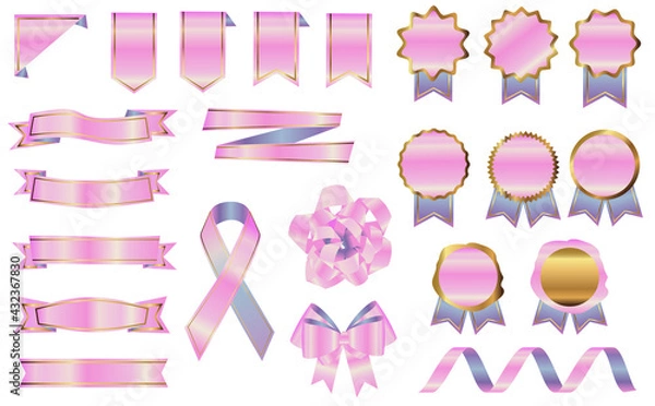 Obraz ファンシー メダル バッジ リボン セット  リアル ピンク ブルー