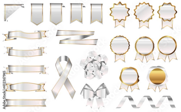 Obraz ホワイト メダル バッジ リボン セット アイボリー リアル