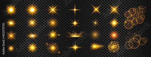 Fototapeta transparent golden light flare and sparkles mega set