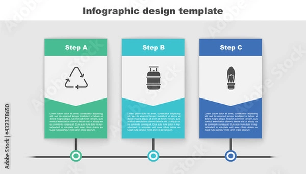 Fototapeta Set Recycle symbol, Propane gas tank and Light bulb. Business infographic template. Vector
