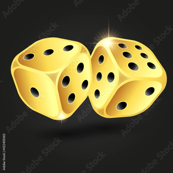 Obraz Gold dice isolated on black background. Vector illustration