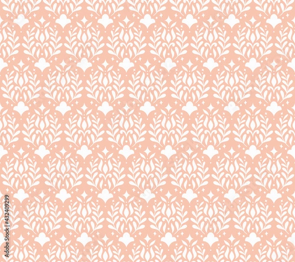 Fototapeta Modern floral art deco seamless pattern. Vector damask illustration with leaves. Decorative botanical background.