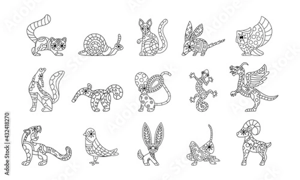 Fototapeta Set of outlines fos mexican alebrijes