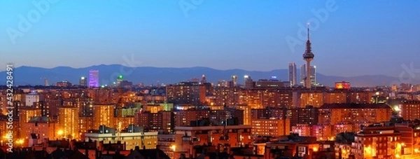Fototapeta Panoramic view. Skyline of Madrid at the night. Madrid rooftop. city concept