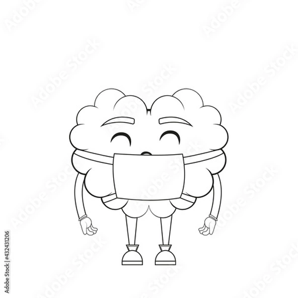 Fototapeta Cartoon of a brain using a face mask