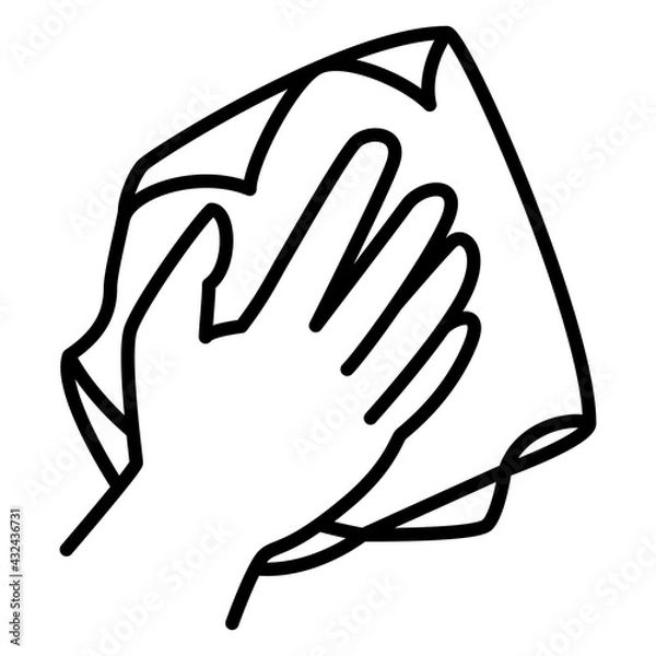 Obraz A hand with a napkin wipes dust. Cleaning the surface from dirt, hygiene, disinfection, removal of stains. Vector Icon, Outline, Isolated, 48x48 Pixel.