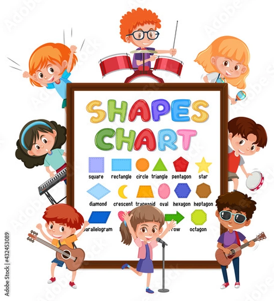 Fototapeta Shapes chart board with many kids doing different activities