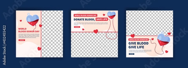 Fototapeta World Blood Donor Day. Education about the importance of donating blood. Banner vector for social media ads, web ads, business messages, discount flyers and big sale banners.