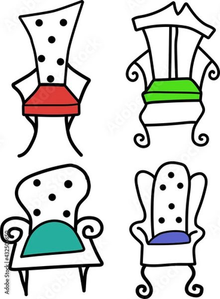 Fototapeta collection of chairs and armchairs, retro color, lines