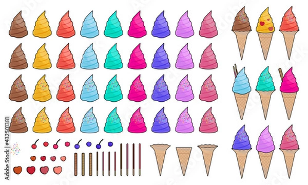 Obraz ビビッドカラーなソフトクリームセット ベクターイラスト 線あり