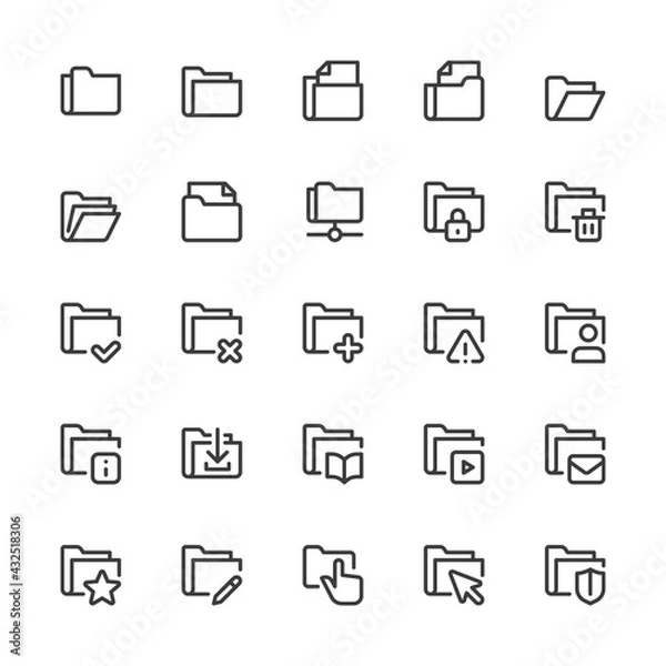 Fototapeta Simple Interface Icons Related to Folders. Repository, File Catalog, Local Network. Editable Stroke. 32x32 Pixel Perfect.