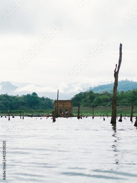 Obraz the historic site Wat Srisuwan with natural background it is a landmark and unseen Thailand at Sangkhla Buri District, Kanchanaburi province, Thailand's