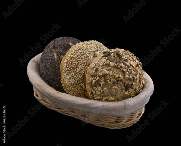 Fototapeta Bread with various seeds in à basket