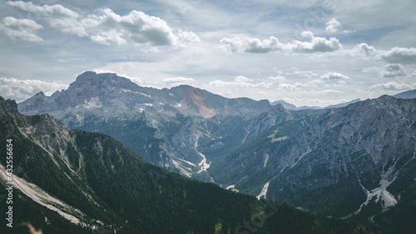 Fototapeta The amazing view of the Dolomiti mountains from Longkofel - next to Dobiacco lake