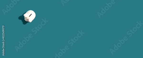 Fototapeta White piggy bank overhead view