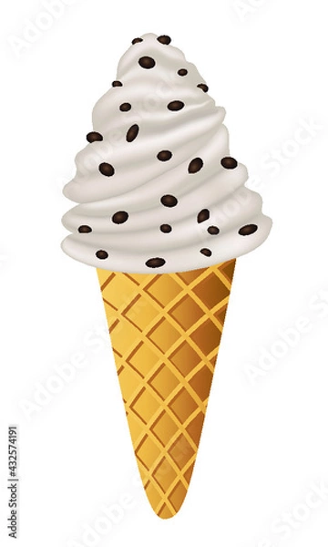 Fototapeta Soft ice cream with pieces of chocolate, icon vector image