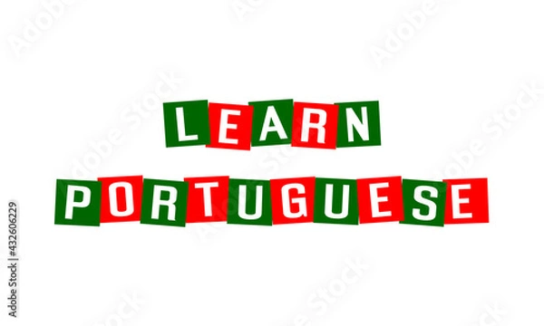 Fototapeta learn portuguese text in disordered squares painted in portugal flag colors