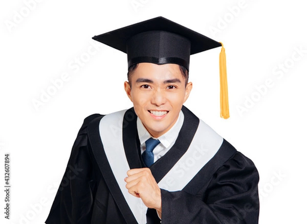Obraz Happy male  graduate student running forward