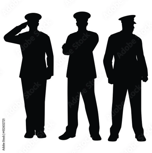Obraz Set of soldier officer silhouette on white background