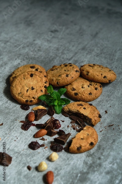 Obraz oatmeal cookies with chocolate and nuts