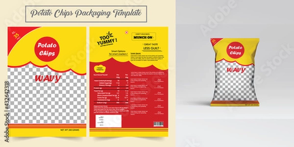 Fototapeta Potato chips packaging template. Set of two packagings with chips, classic. Realistic Vector Illustration. Vector illustration.
