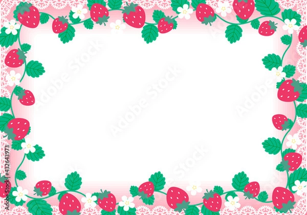 Obraz レースといちごのフレーム