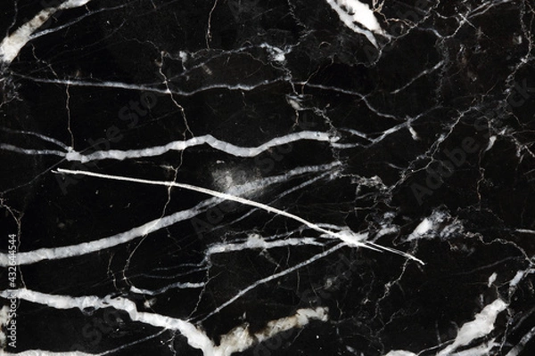 Fototapeta White patterned detailed of black Marquina marble texture for interior, product and other design. abstract dark background.