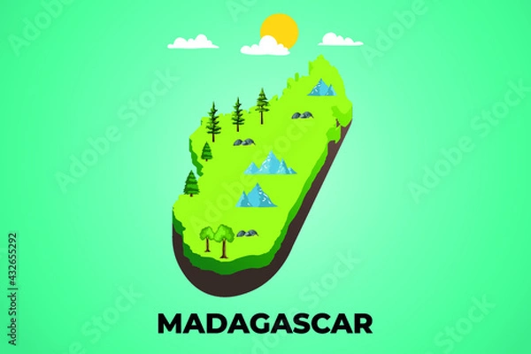 Fototapeta Madagascar 3d isometric map with topographic details mountains, trees and soil vector illustration design