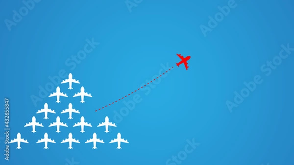 Fototapeta Think differently. A plane changing direction