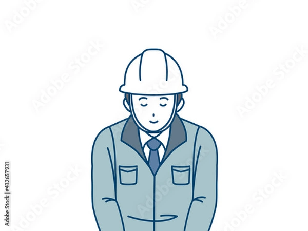 Obraz お辞儀をする　作業着を着た男性　現場監督　工事中　上半身　イラスト素材