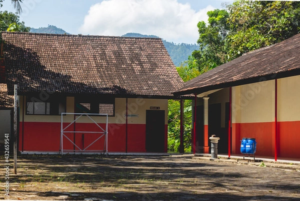 Fototapeta Wonogiri, Central Java, May 4- 2021, school which is still quiet because students are still learning from home. The Covid19 pandemic requires students to study online.