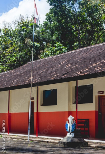 Fototapeta Wonogiri, Central Java, May 4- 2021, school which is still quiet because students are still learning from home. The Covid19 pandemic requires students to study online.