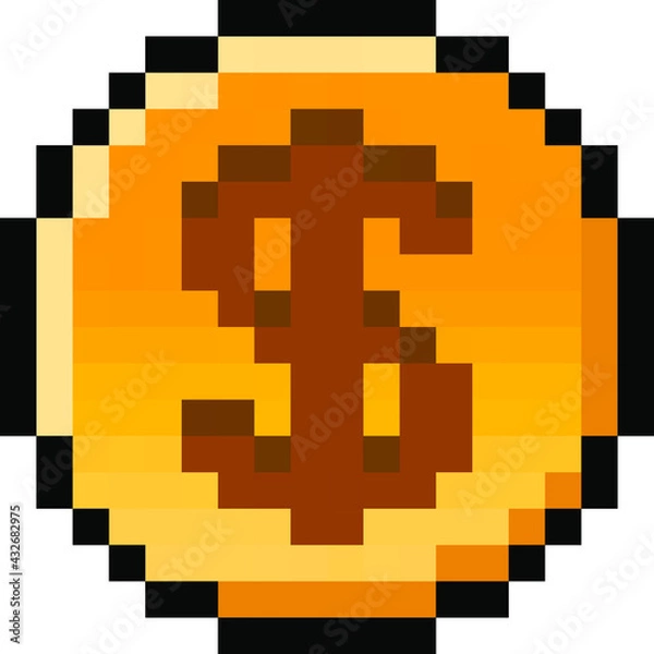 Fototapeta Pixel US Dollar coin - isolated, vector