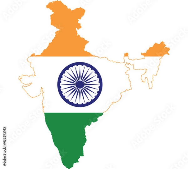 Fototapeta Map Flag of India isolated on white background. Vector illustration eps 10